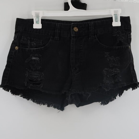 FARM Rio Black Denim Distressed Shorts Size 00 - Picture 2 of 10